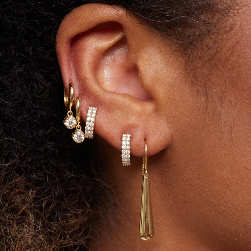 Single Small Huggie with Small Illusion Set Diamond Drop - Image 4