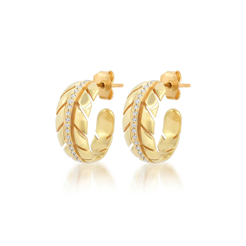 Small Leaf Hoops with Diamonds - Image 2