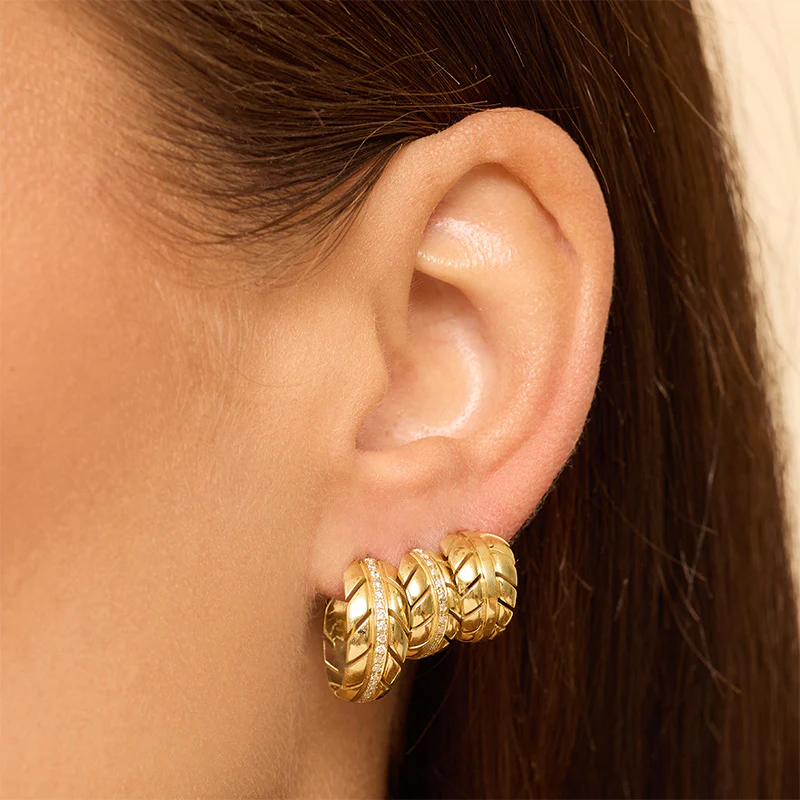 Small Leaf Hoops with Diamonds - Image 5