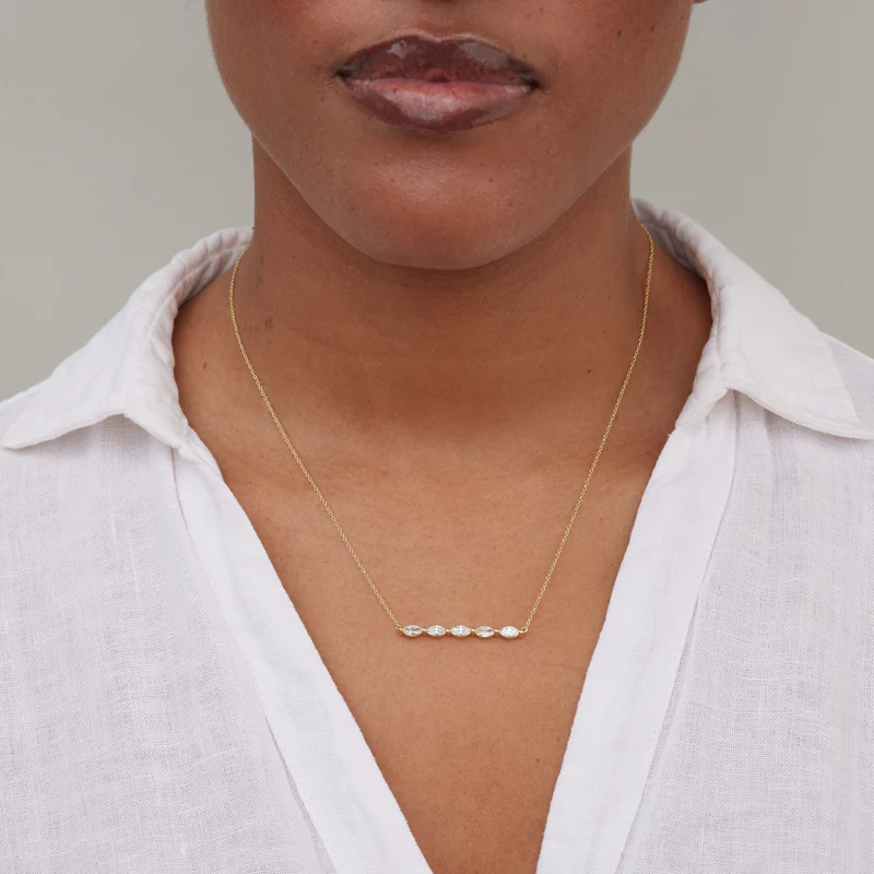 Small Marquise-Cut Diamond Bar Necklace - Image 2