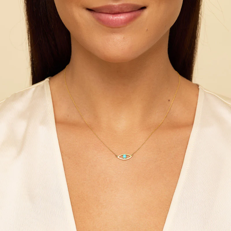 Open Evil Eye Necklace with Turquoise Center - Image 3