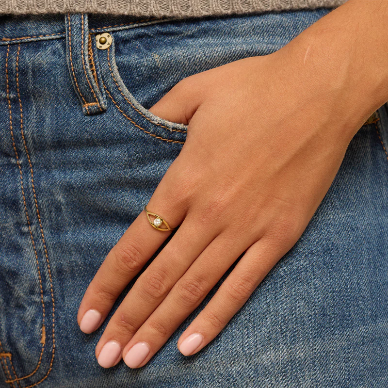Open Evil Eye Ring with Diamond Center - Image 5