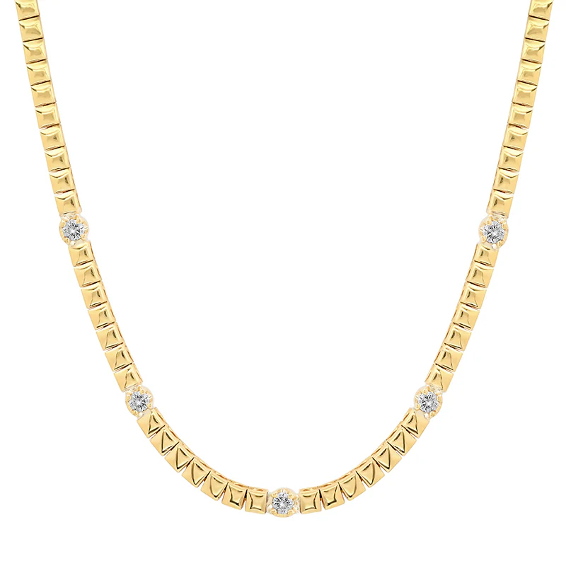 Square Tennis Necklace with 5 Illusion Set Diamond Accents