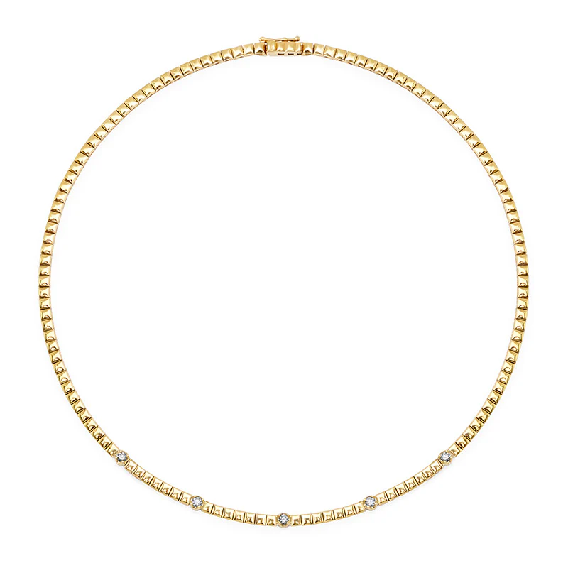 Square Tennis Necklace with 5 Illusion Set Diamond Accents - Image 2