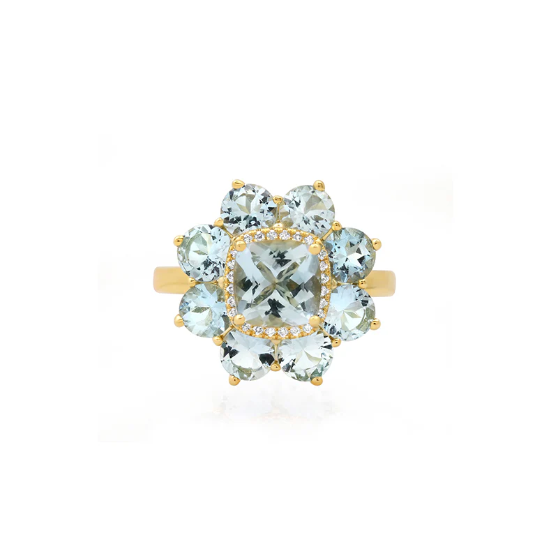 Statement Aquamarine Flower Ring with Diamond Accent - Image 2