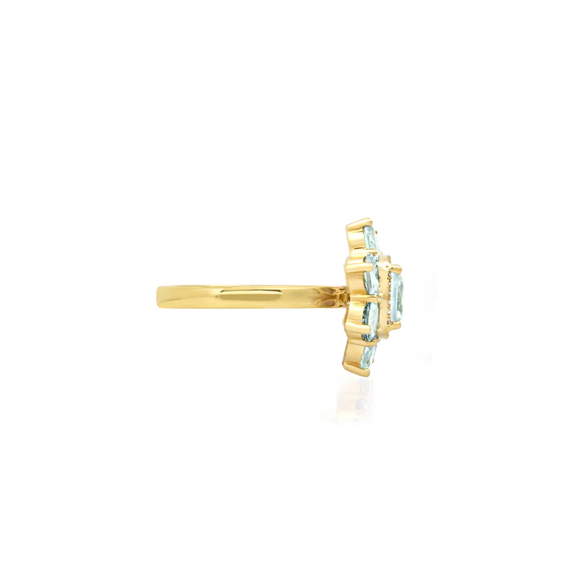 Statement Aquamarine Flower Ring with Diamond Accent - Image 3