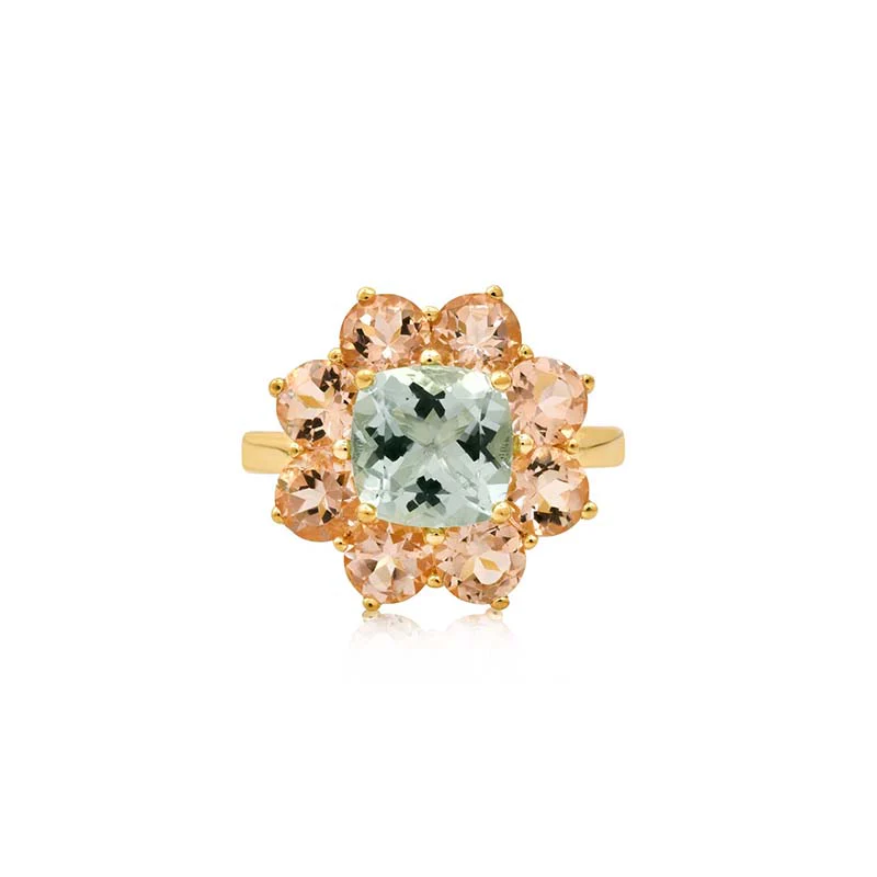 Statement Morganite Flower Ring with Aquamarine Center - Image 2