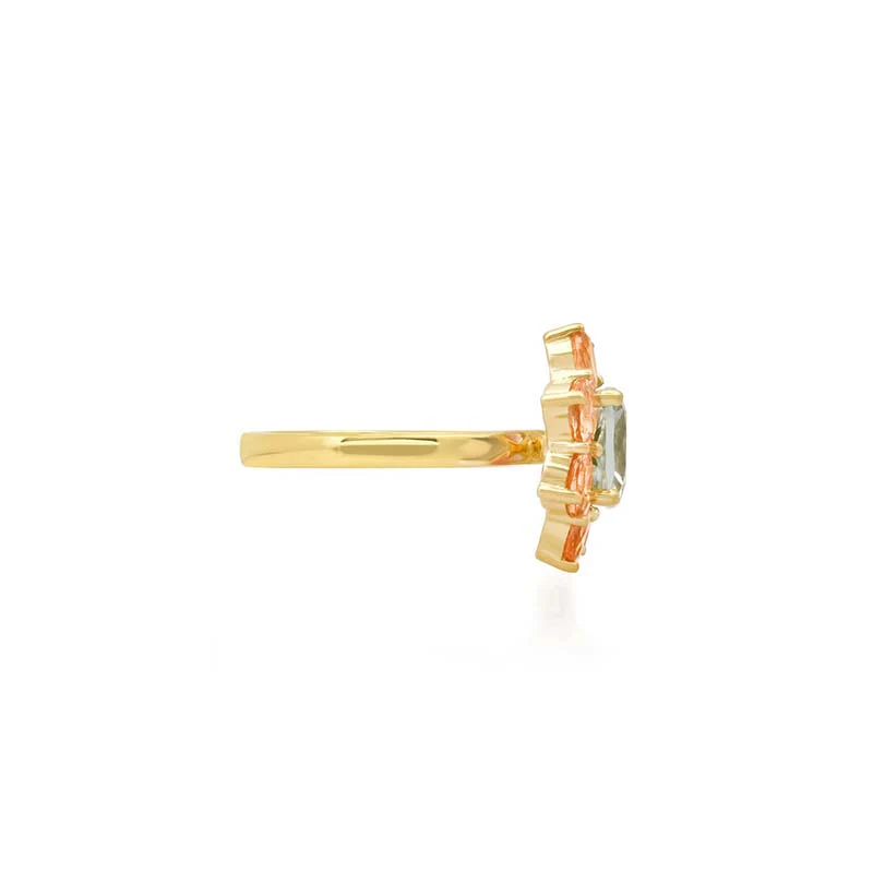 Statement Morganite Flower Ring with Aquamarine Center - Image 3