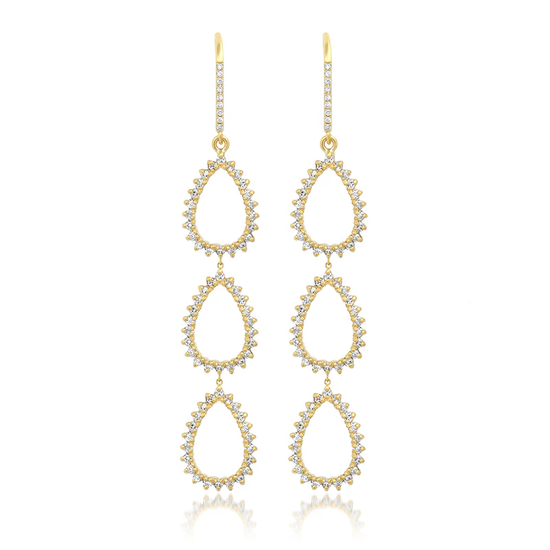 Triple 3-Prong Diamond Mini Open Teardrop Earrings