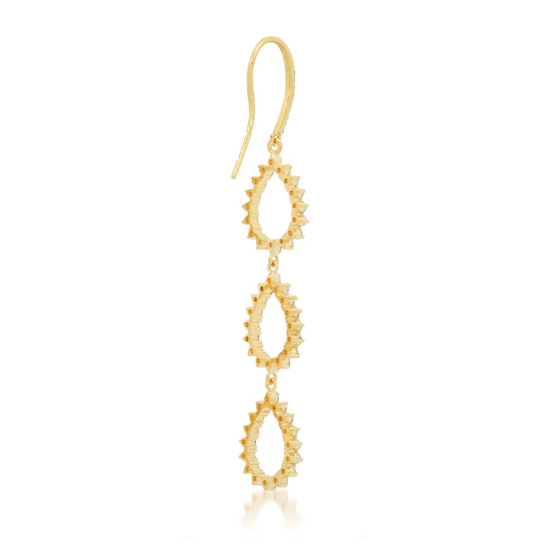 Triple 3-Prong Diamond Mini Open Teardrop Earrings - Image 3