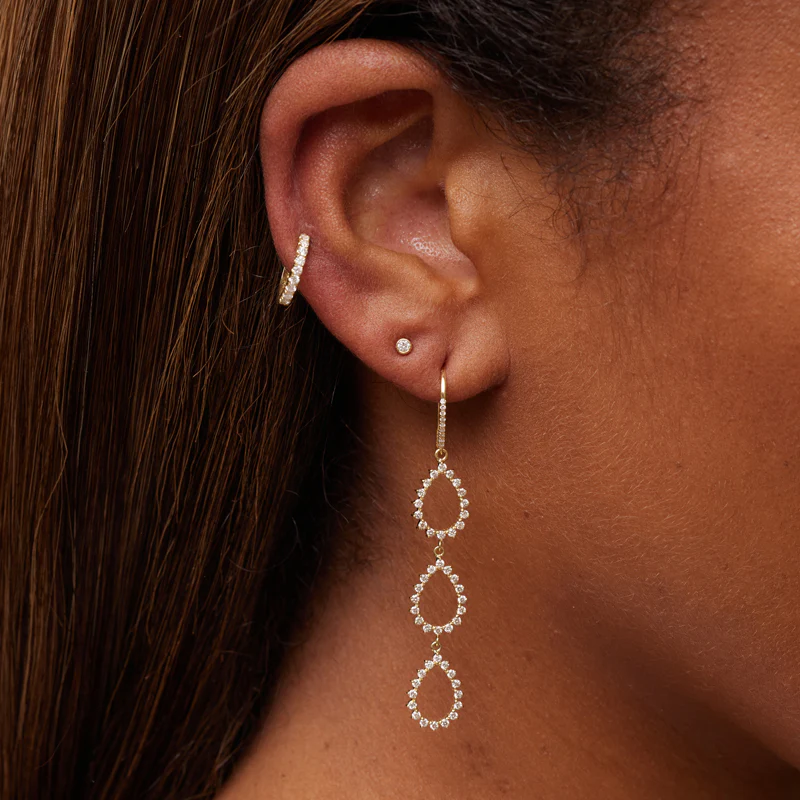 Triple 3-Prong Diamond Mini Open Teardrop Earrings - Image 4