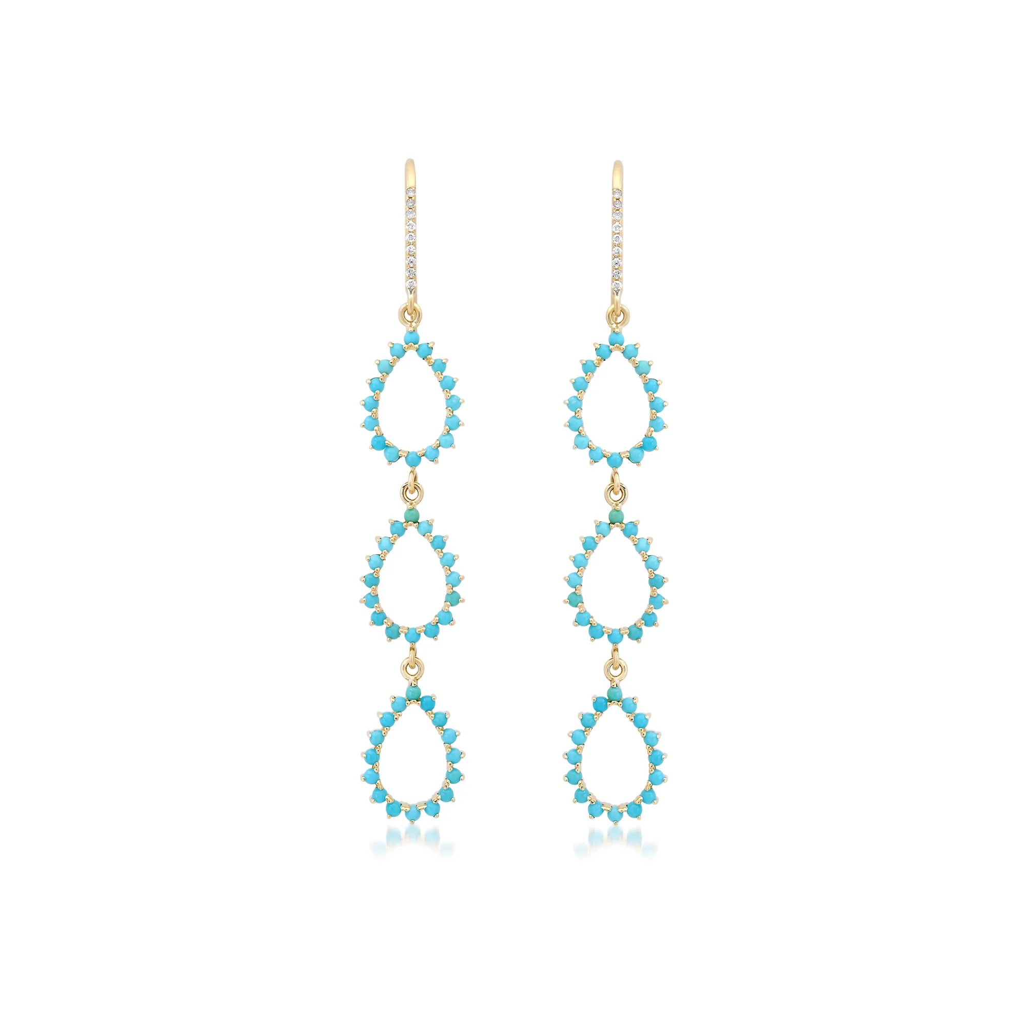 Triple 3-Prong Mini Turquoise Open Teardrop Earrings