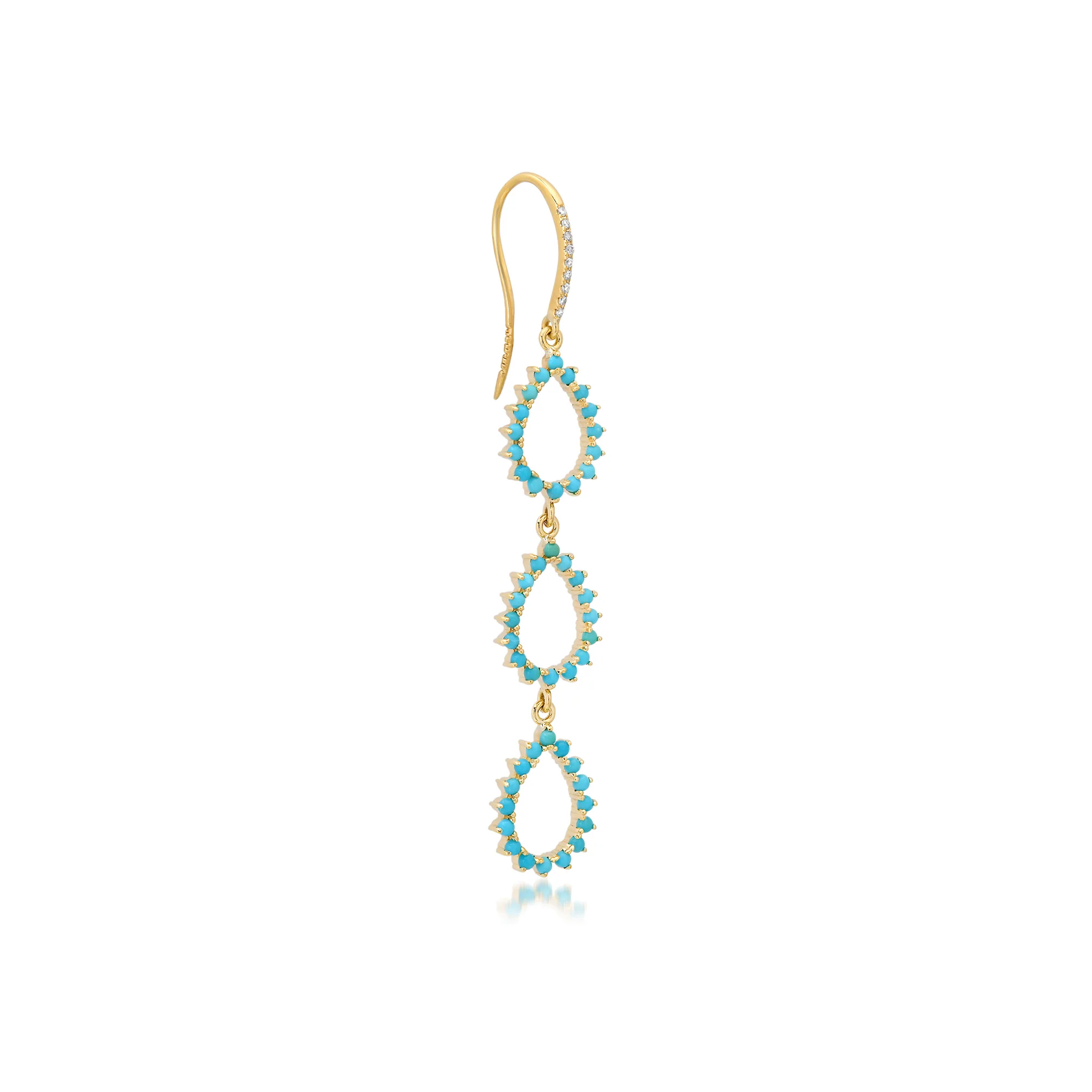 Triple 3-Prong Mini Turquoise Open Teardrop Earrings - Image 2