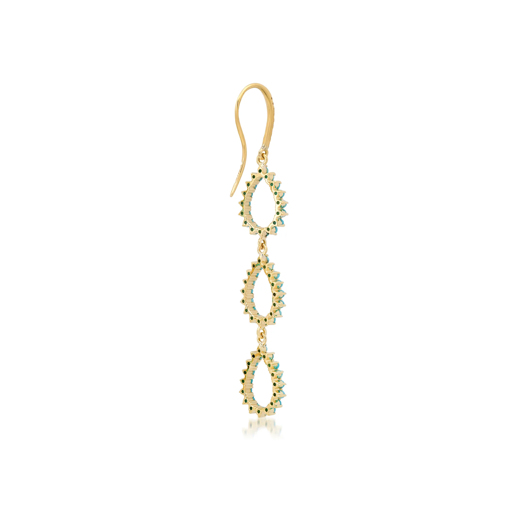 Triple 3-Prong Mini Turquoise Open Teardrop Earrings - Image 3