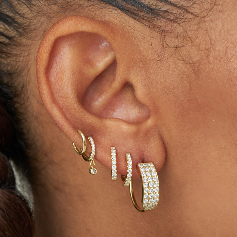 Small Triple Diamond Row Hoops - Image 5