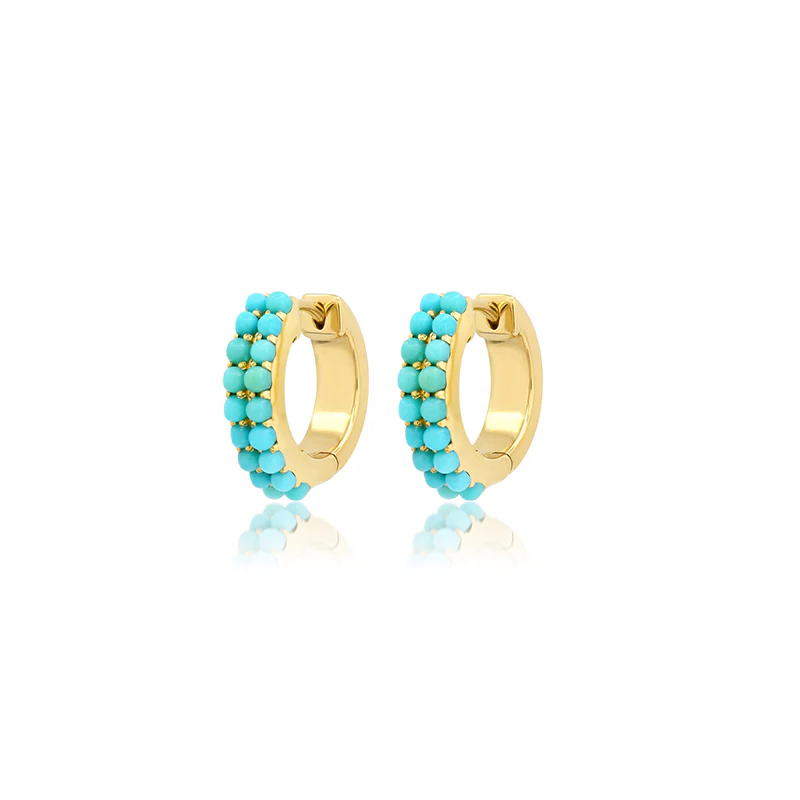 Turquoise Double Row Huggies - Image 2