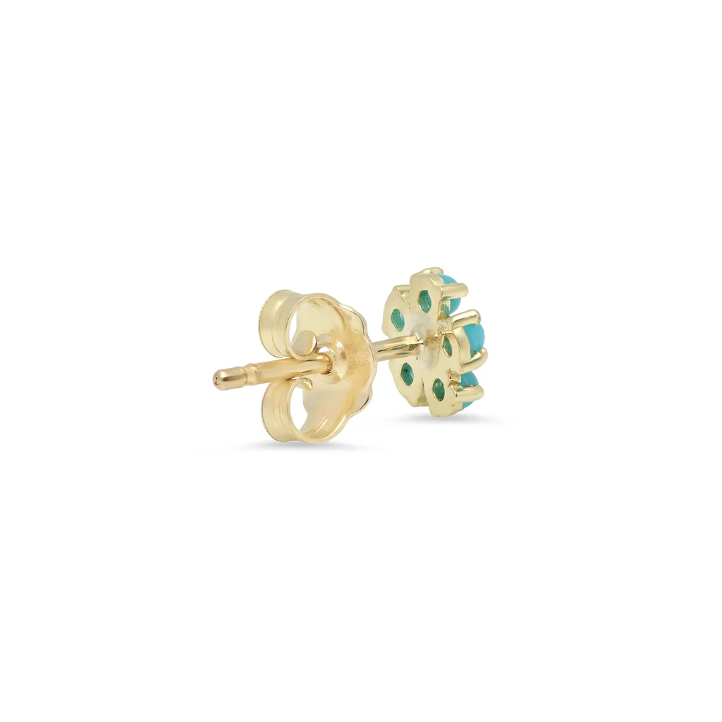 Turquoise Flower Studs with Diamond Center - Image 3