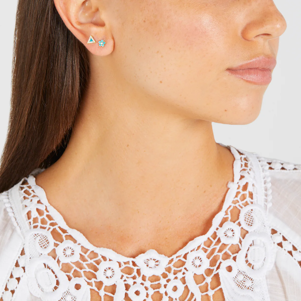 Turquoise Flower Studs with Diamond Center - Image 4