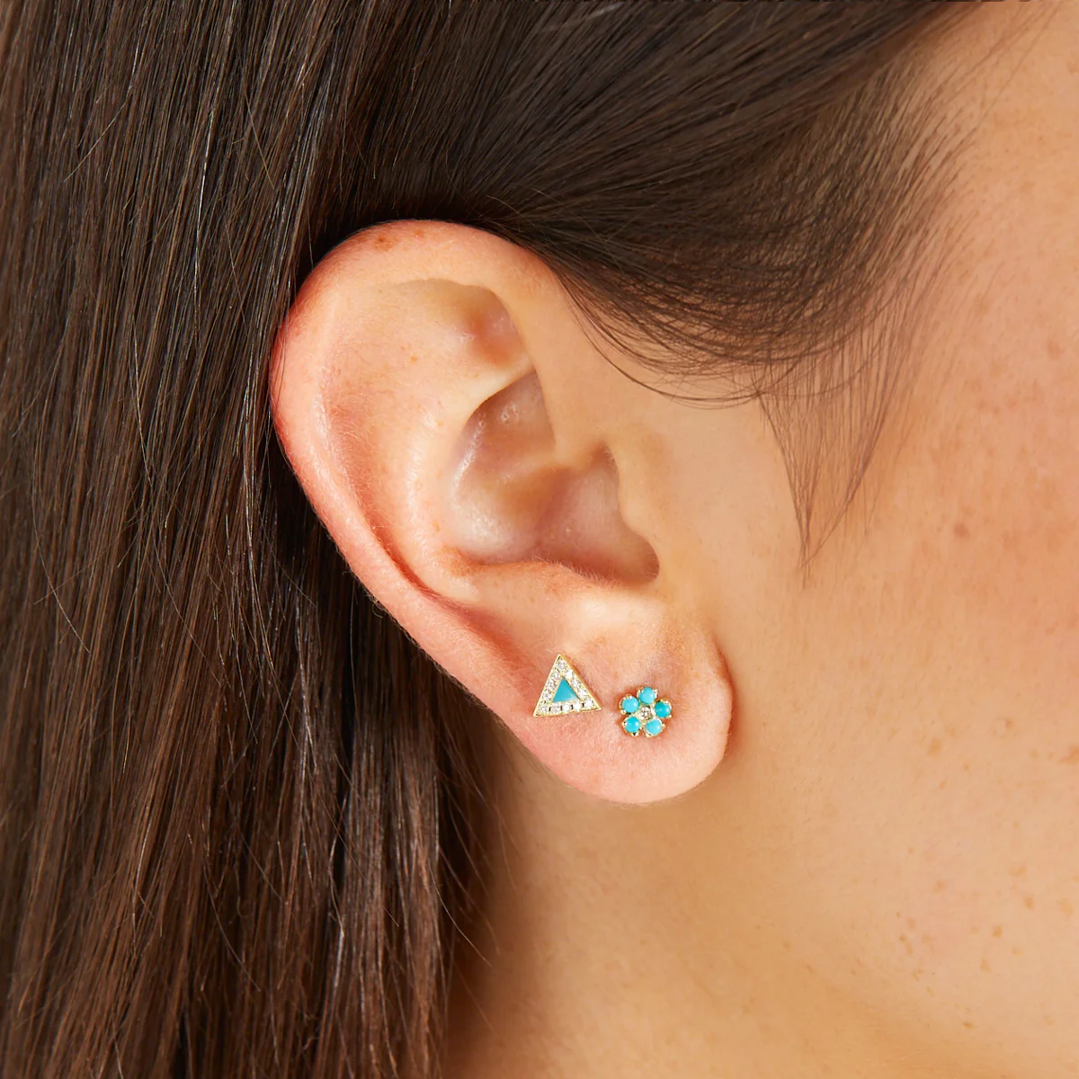 Turquoise Flower Studs with Diamond Center - Image 5
