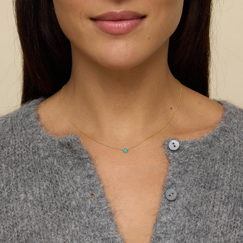 Turquoise Flower Necklace with Diamond Center - Image 3