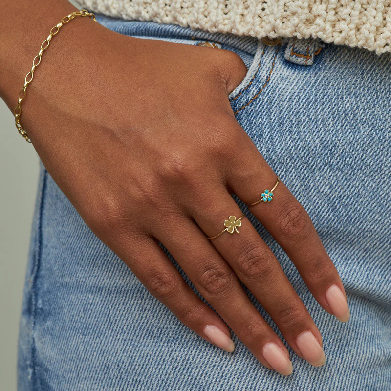 Turquoise Flower Ring with Diamond Center - Image 2