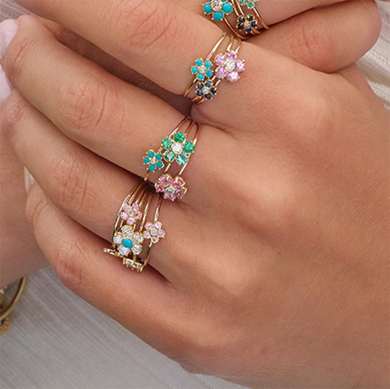 Turquoise Flower Ring with Diamond Center - Image 3