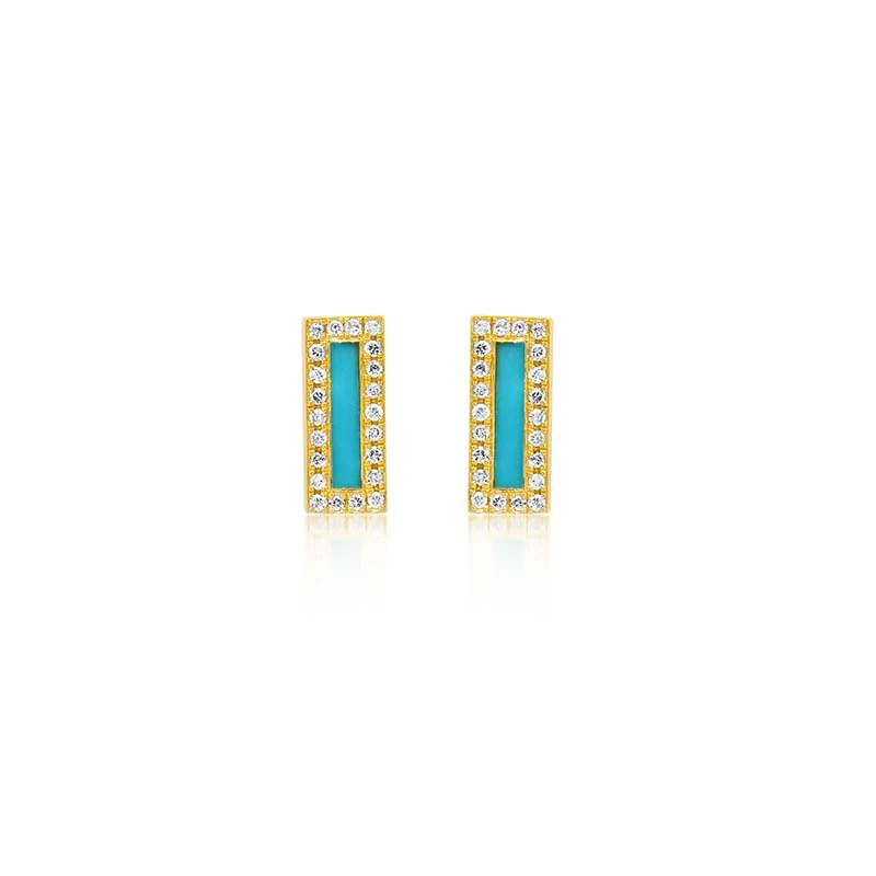 Turquoise Inlay Bar Studs with Diamonds