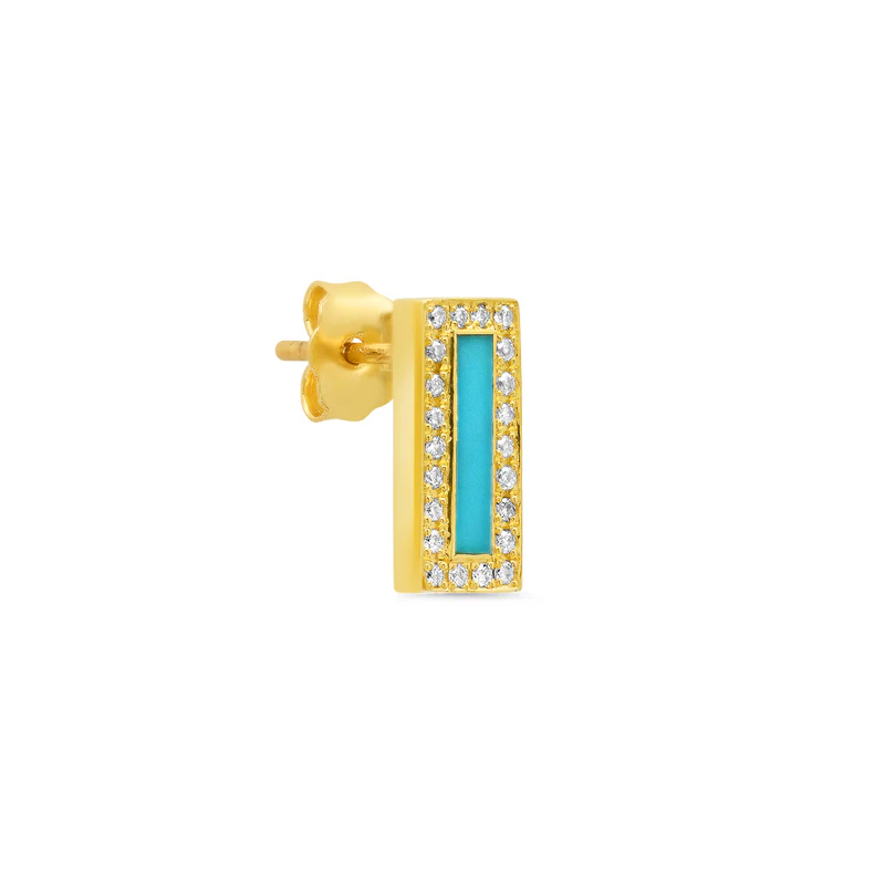 Turquoise Inlay Bar Studs with Diamonds - Image 2
