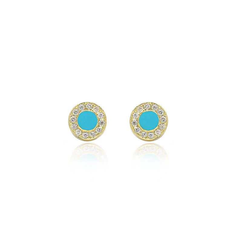 Turquoise Inlay Circle Studs with Diamonds