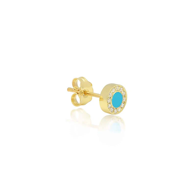 Turquoise Inlay Circle Studs with Diamonds - Image 2