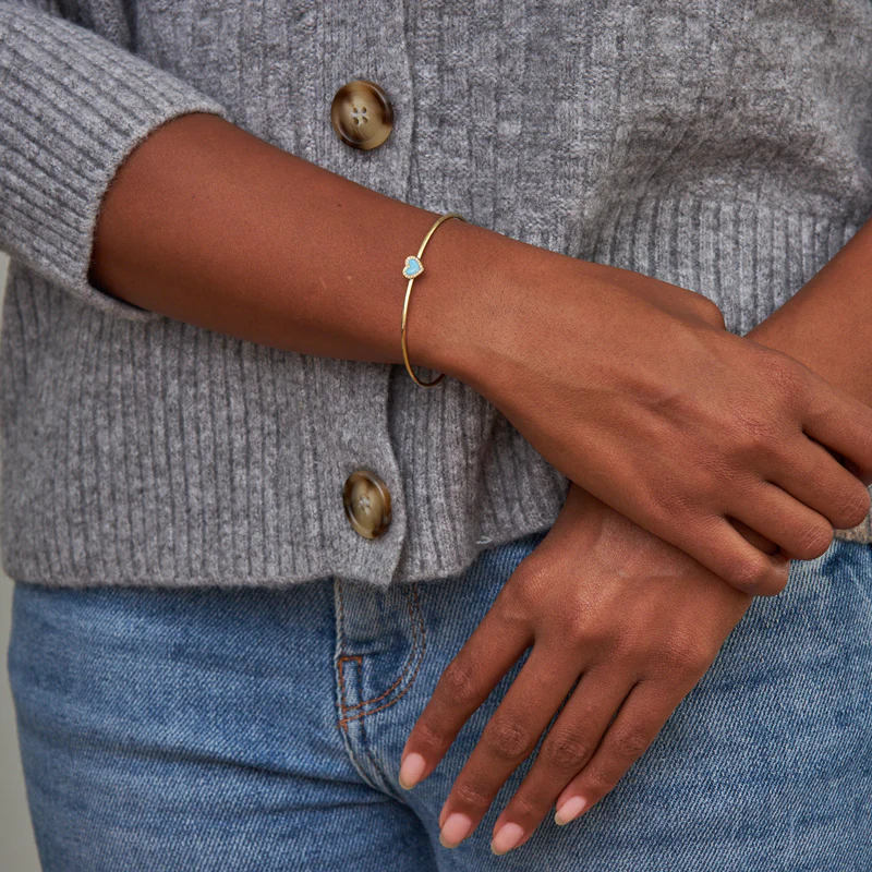 Turquoise Inlay Heart Cuff with Diamonds - Image 2