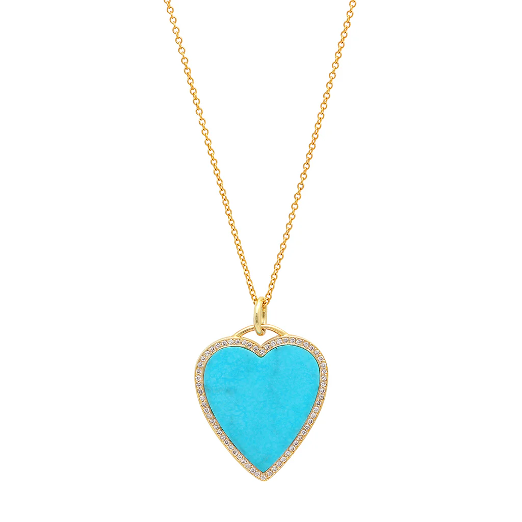 Turquoise Inlay Heart Necklace with Diamonds - Image 3