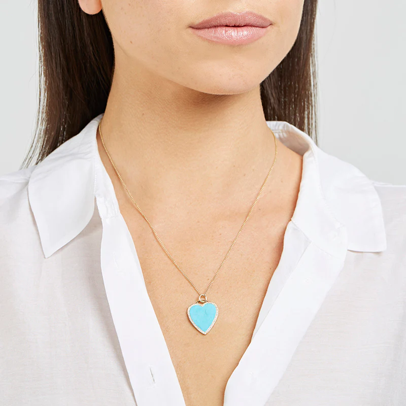 Turquoise Inlay Heart Necklace with Diamonds - Image 6