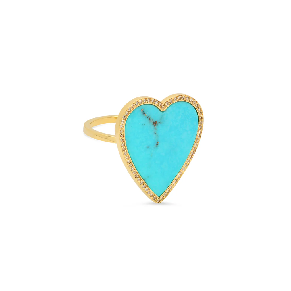 Turquoise Inlay Heart Ring with Diamonds - Image 3