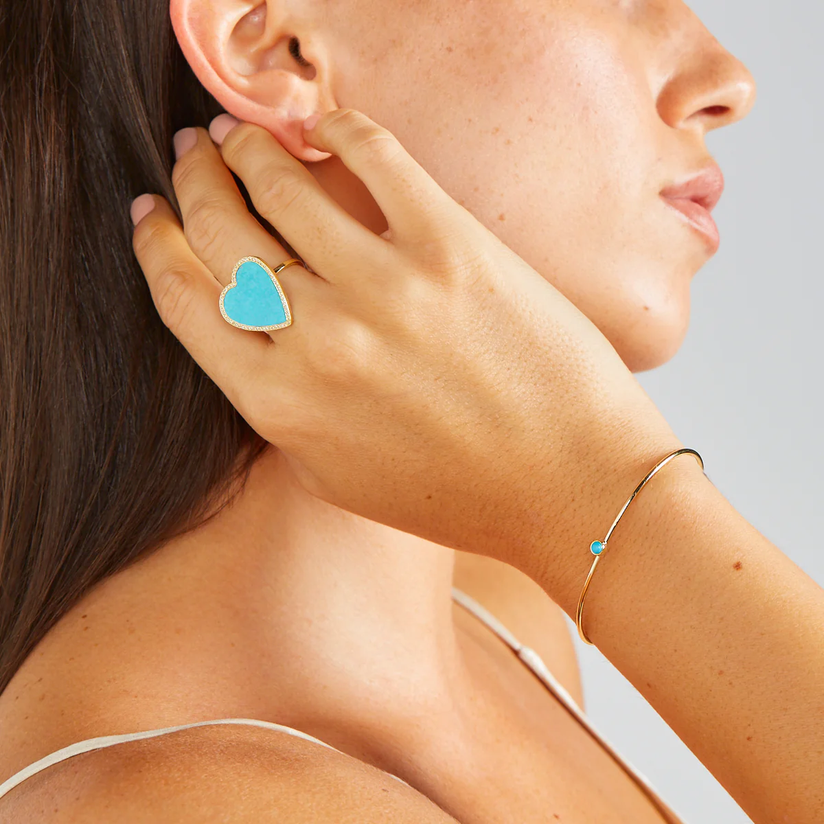 Turquoise Inlay Heart Ring with Diamonds - Image 7