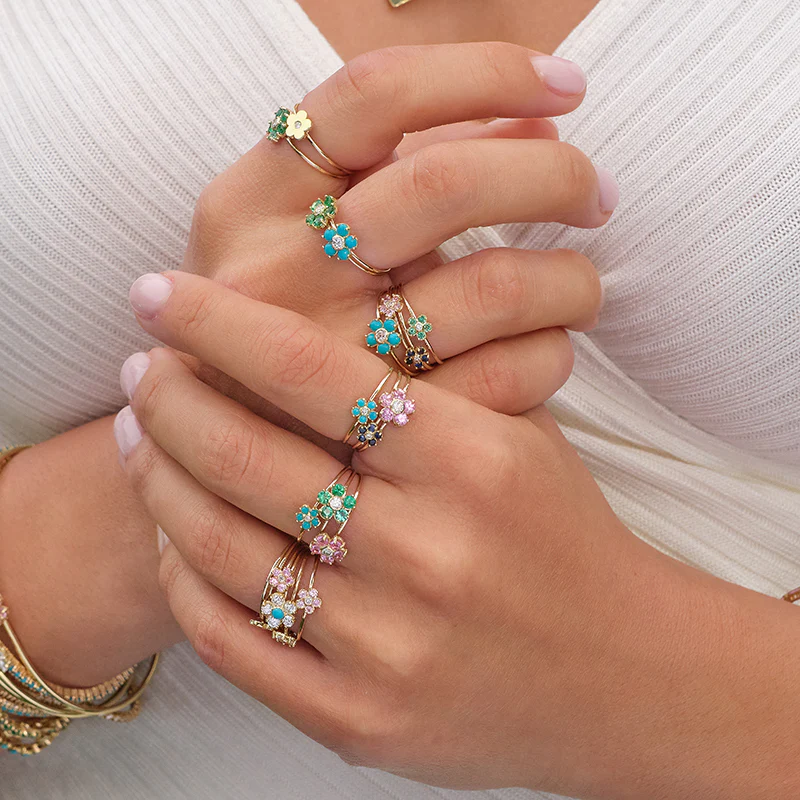 Large Turquoise Flower Ring with Diamond Center - Image 2