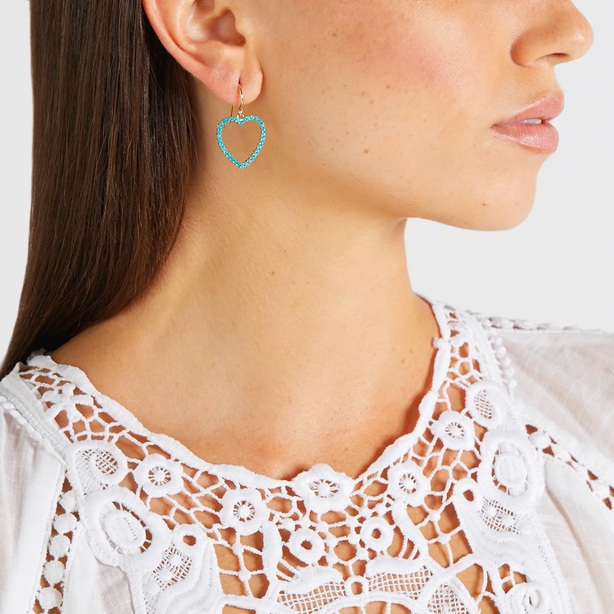 Turquoise Large Open Heart Drop Earrings - Image 4