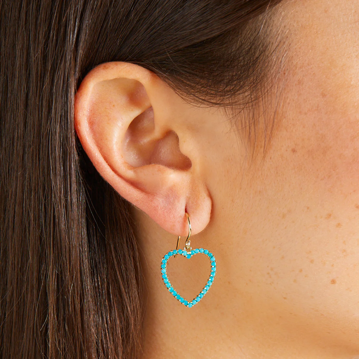 Turquoise Large Open Heart Drop Earrings - Image 5