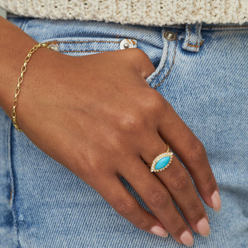 Turquoise Marquise Ring with 3-Prong Diamond Surround - Image 5