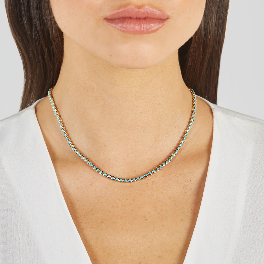 Turquoise Mini Bezel Tennis Necklace - Image 5