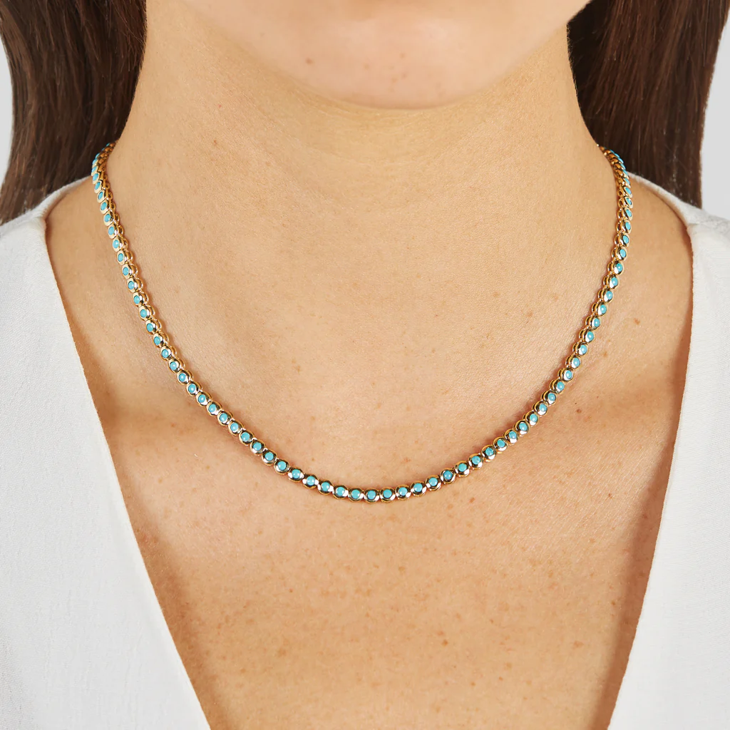 Turquoise Mini Bezel Tennis Necklace - Image 6