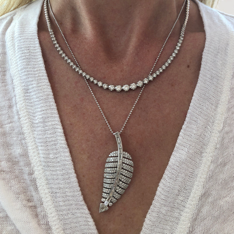 White Gold Diamond Anniversary Leaf Necklace - Image 3