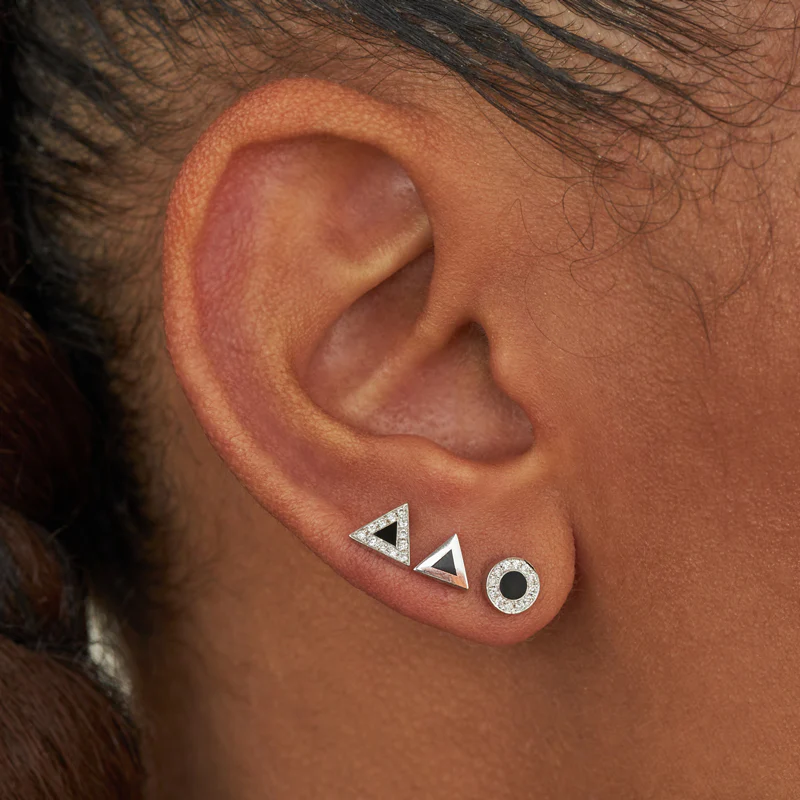 White Gold Onyx Inlay Triangle Studs - Image 4