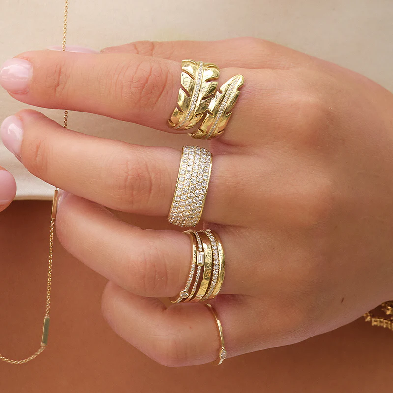 Wrap Leaf Ring with Diamonds - Image 3